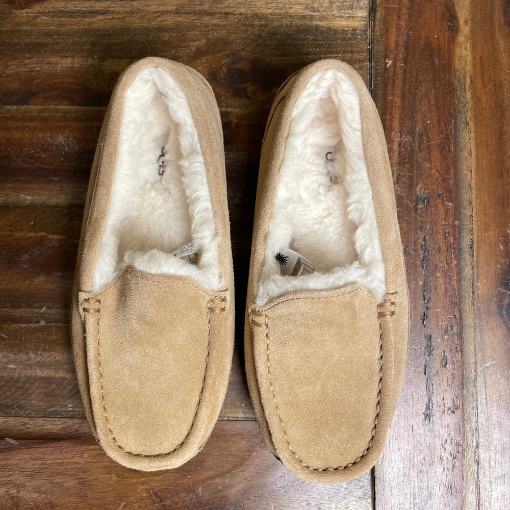 UGG Ascot Slippers Kids‎ 2 Chestnut Suede Wool Lined Moccasin NWOT